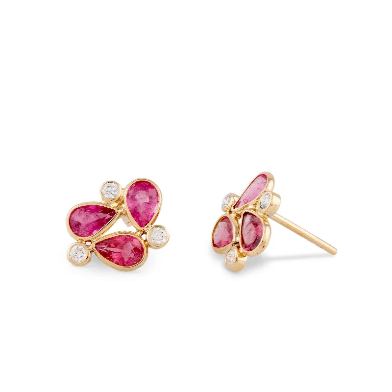 Best hoop earrings with smooth ceramic finishes for a polished, clean style-Pink Tourmaline Pear Shape & Diamond Earring Stud In 18K Yellow Gold