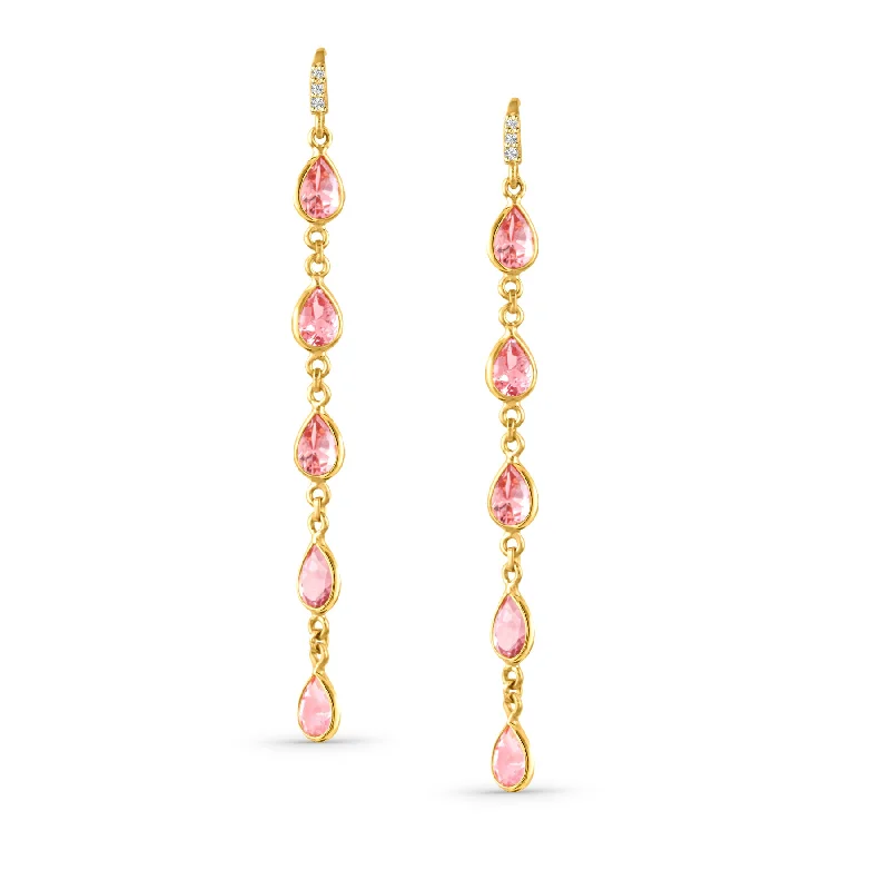 Best hoop earrings with intricate beaded details for a textured, stylish appearance-Pink Tourmaline Pear Shape Earring In 18K Yellow Gold