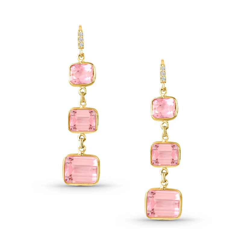 Best hoop earrings with stacked layers for a dimensional and bold look-Pink Tourmaline Rectangle Earring In 18K Yellow Gold