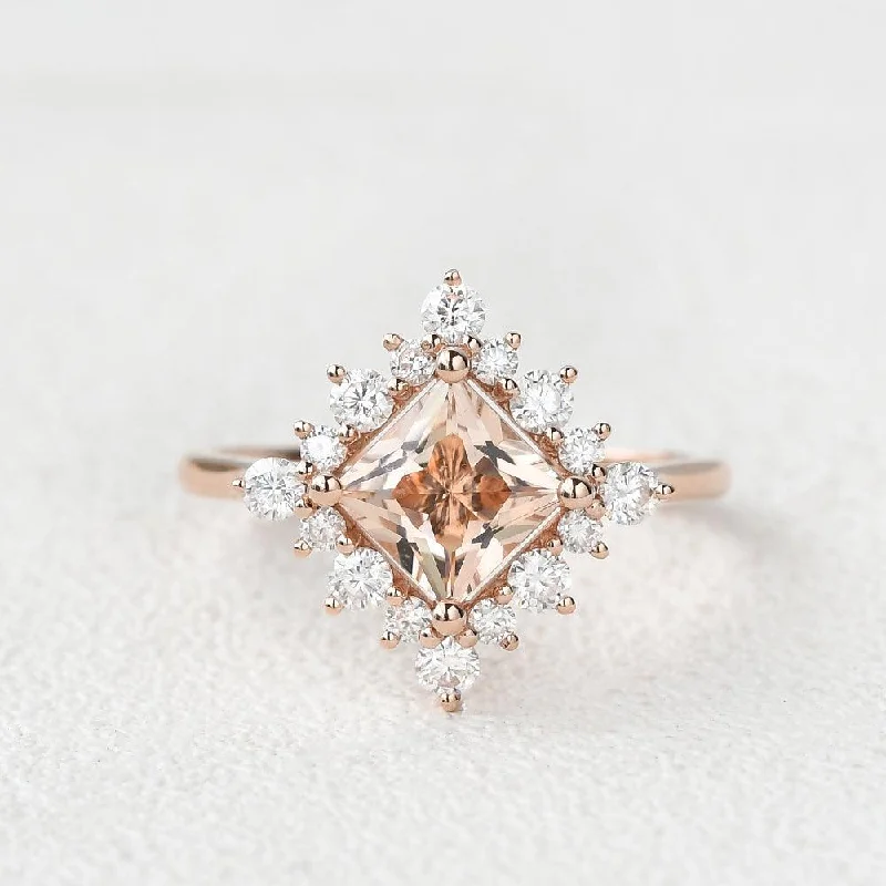 Engagement rings with vintage-inspired claw prongs -Princess Cut Morganite Rose Gold Ring