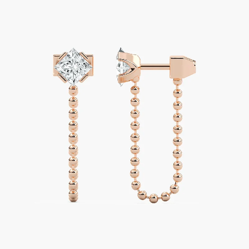 Best hoop earrings with satin ribbons for a soft, feminine appearance-Princess Lab Grown Diamond Connected Chain Earrings