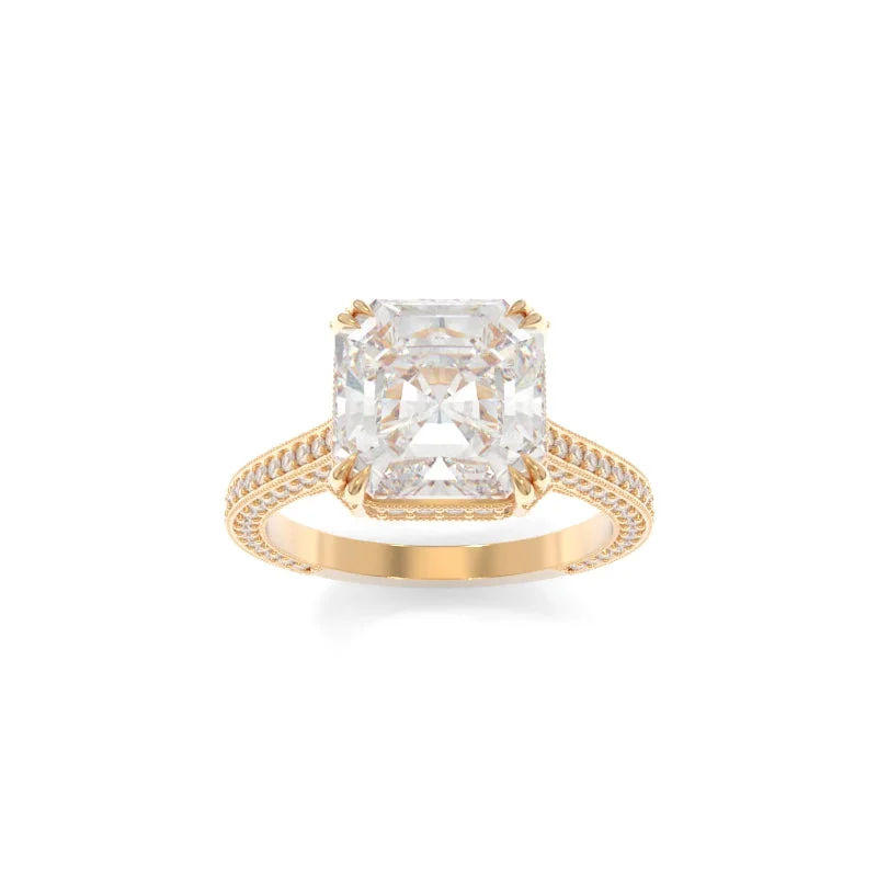 Engagement rings with yellow gold floral halos -Quinn Ring Asscher