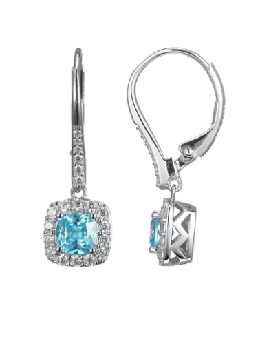 Best hoop earrings with custom designs for a personalized, unique accessory-Radiance Cushion Cut Blue & Clear Cubic Zirconia Halo Leverback Earrings by ELLE