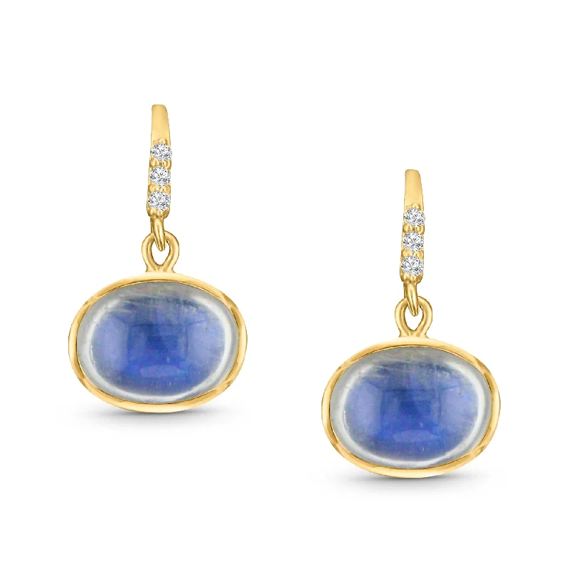 Best hoop earrings with geometric pendants for a modern, chic appeal-Rainbow Moonstone Oval & Diamond Earring In 18K Yellow Gold