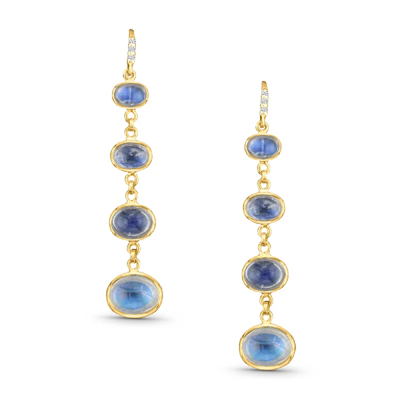 Hoop earrings with oversized pearl accents for a statement-making look-Rainbow Moonstone Oval & Diamond Earring In 18K Yellow Gold