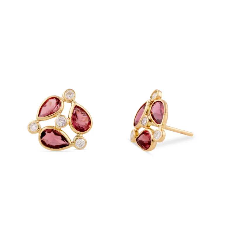 Hoop earrings with polished silver finish for a shiny, modern appeal-Pink Tourmaline Pear Shape & Diamond Earring In 18K Yellow Gold