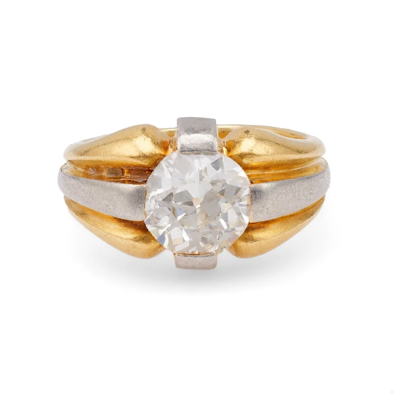 Engagement rings with twisted bands and diamonds -Retro French 2.00 Carat Old European Cut Diamond 18k Yellow Gold Platinum Solita