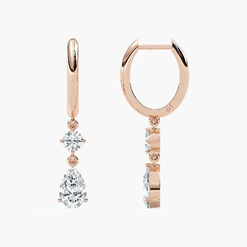 Best hoop earrings with sparkling cubic zirconia for a brilliant, budget-friendly effect-Round and Pear Lab Grown Diamond Drop Hoop Earrings