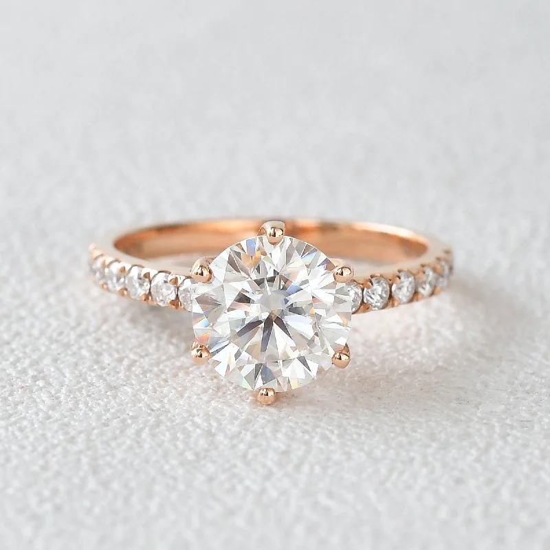 Engagement rings with sunburst aquamarine arrangements -2.0ct Round Cut Moissanite Rose Gold Ring