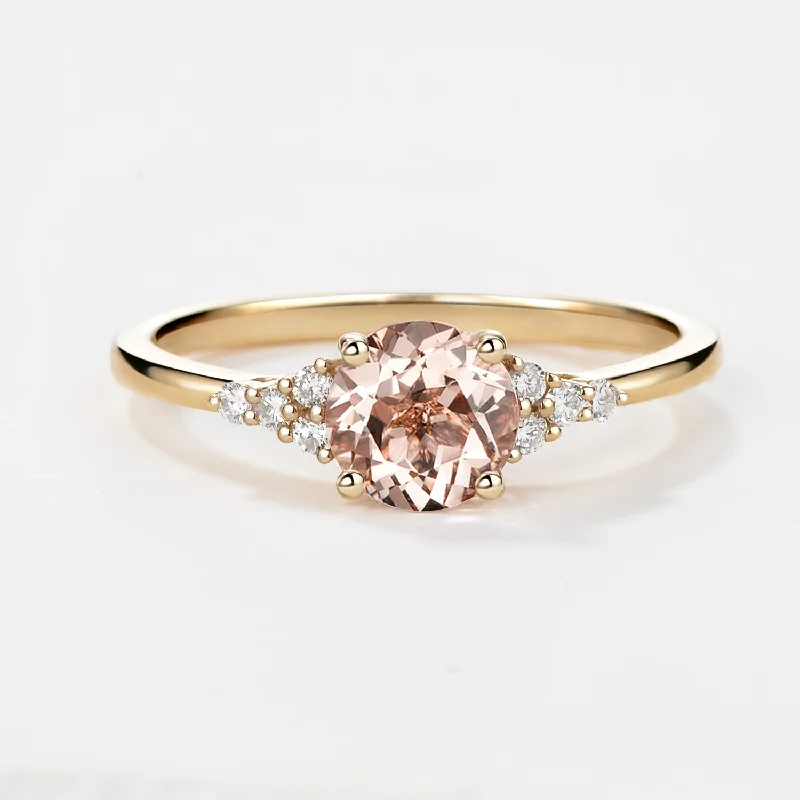 Engagement rings with vintage amethyst center stones -Round Cut Morganite Cluster Engagement Ring