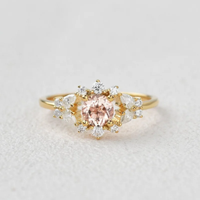 Engagement rings with rose-cut ruby for drama -Round Cut Morganite Vintage Inspied Yellow Gold Ring