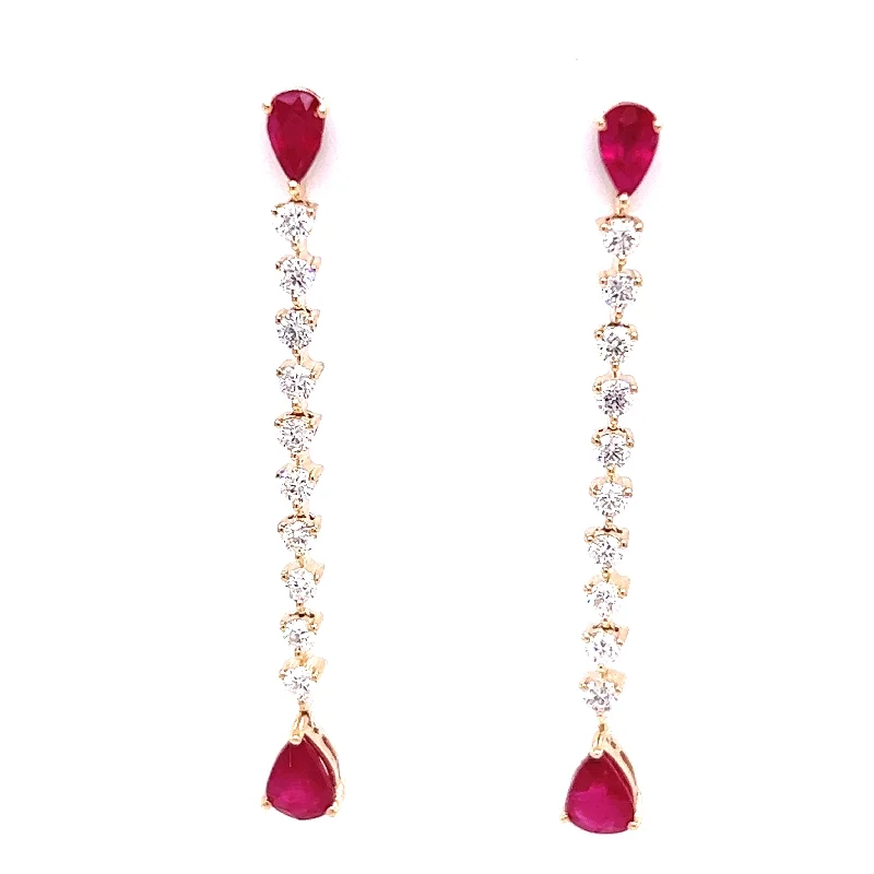 Best hoop earrings with snake-inspired designs for an edgy and fierce vibe-14K Yellow Gold Ruby and Diamond Dangle Earrings