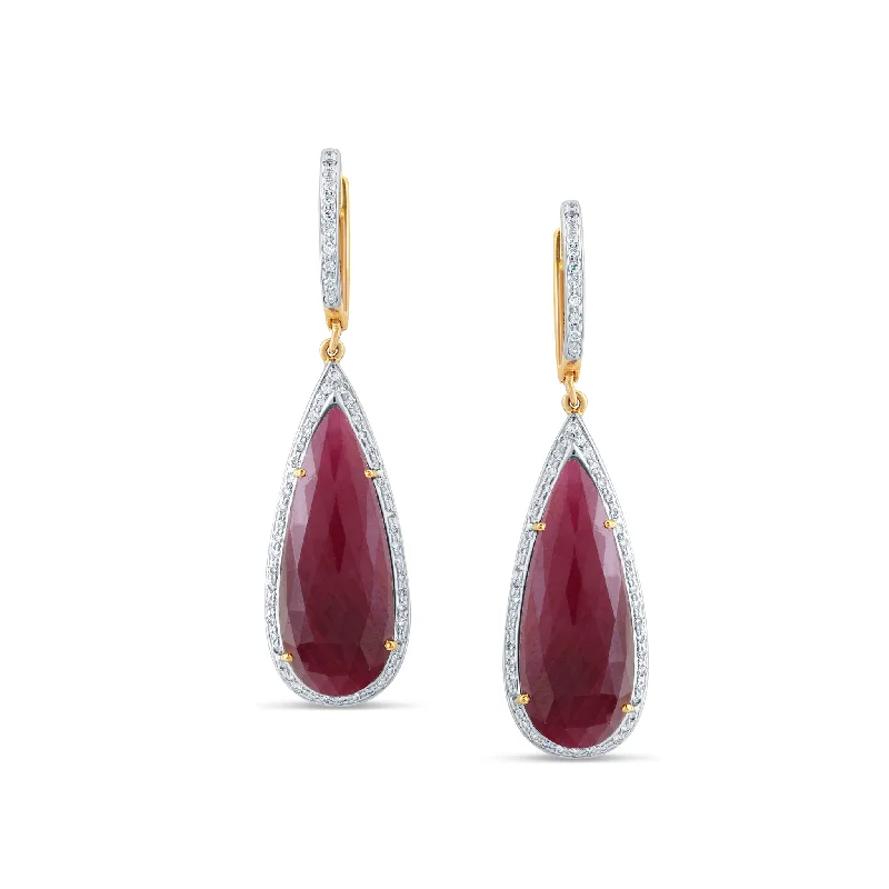 Hoop earrings with cut-out designs for a creative and lightweight effect-Ruby & Diamond Earring In 18K Yellow Gold