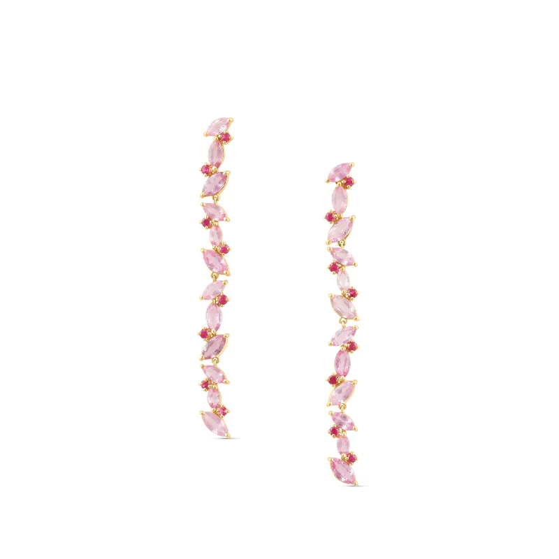 Hoop earrings with multi-tone finishes for a colorful and layered effect-Ruby Round & Pink Sapphire Mq. Earring In 18K Yellow Gold