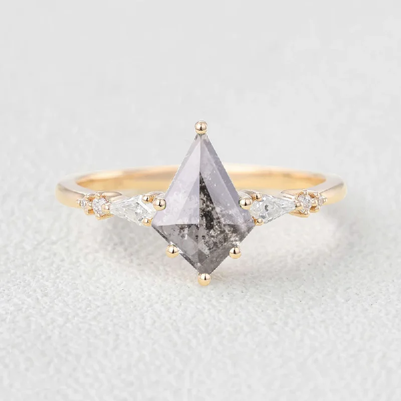 Engagement rings with vine-inspired topaz bands -Salt and Pepper Diamonds Kite Cut Engagement Ring