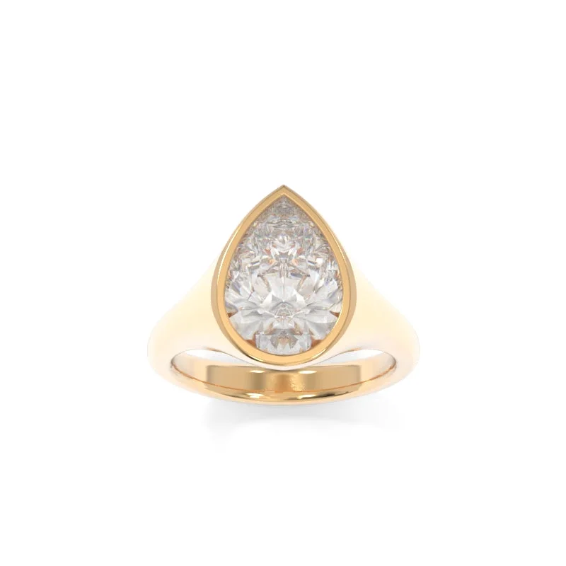 Engagement rings with trillion-cut moonstone gems -Sculpted Signet Ring Pear