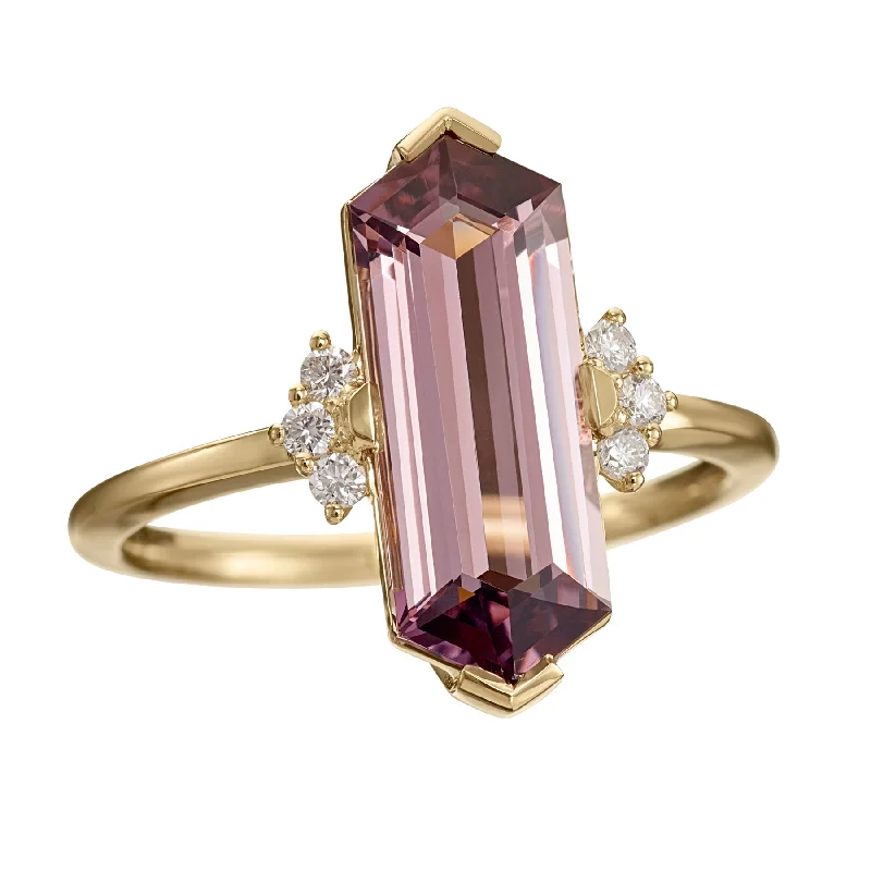 Engagement rings with hexagonal-cut sapphire gems -Seraphina OOAK Lilac Spinel & Diamond Winged Engagement Ring