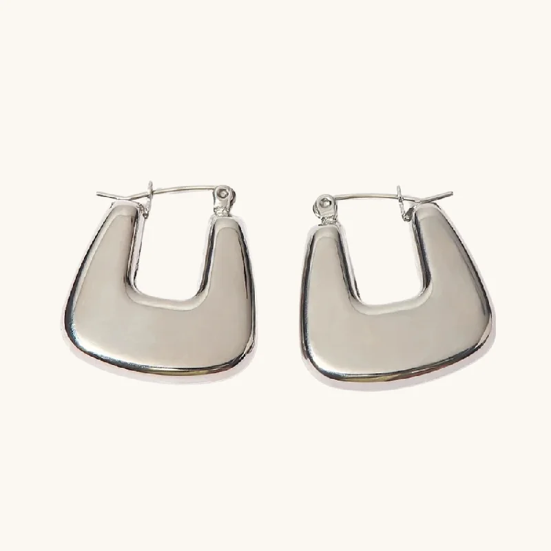 Hoop earrings with multi-tone finishes for a colorful and layered effect-Silver Geometric Hoop Earrings