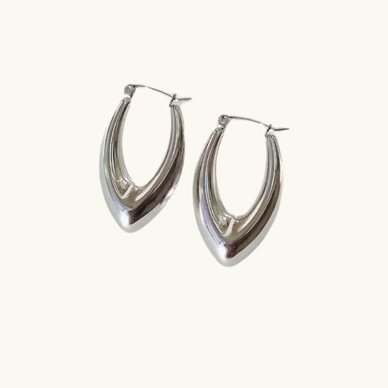 Hoop earrings with abstract shapes for an artistic and creative touch-Silver Rounded Geometric Hoops