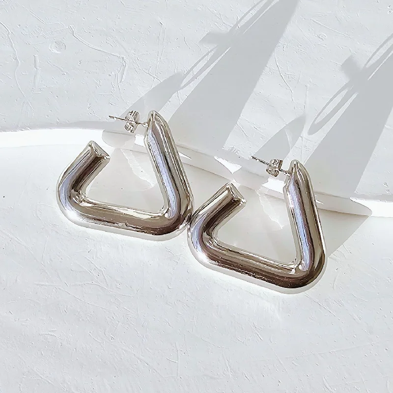 Best hoop earrings with butterfly motifs for a playful and whimsical appearance-Silver Statement Triangle Hoops