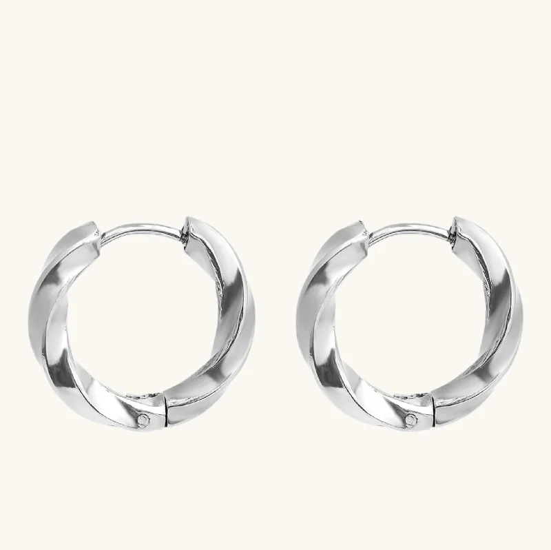 Hoop earrings with crescent moon shapes for a celestial and mystical appearance-Silver Twisted Small Hoops