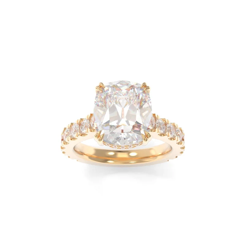 Gold engagement rings with pear-cut sapphire gems -Sloan Ring Old Mine Cushion