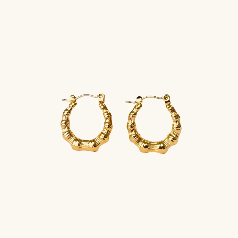 Best hoop earrings with vintage rhinestone embellishments for a retro-glam effect-Small Gold Bamboo Hoops