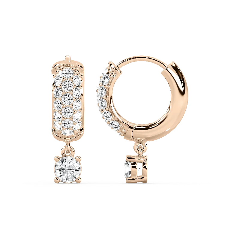 Hoop earrings with polished silver finish for a shiny, modern appeal-Solitaire Drop Pavé Hoop