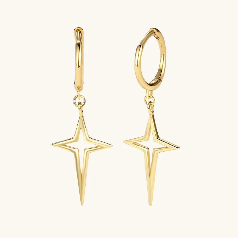 Hoop earrings with leather accents for a sleek and bold combination-Star Drop Charm Mini Hoops