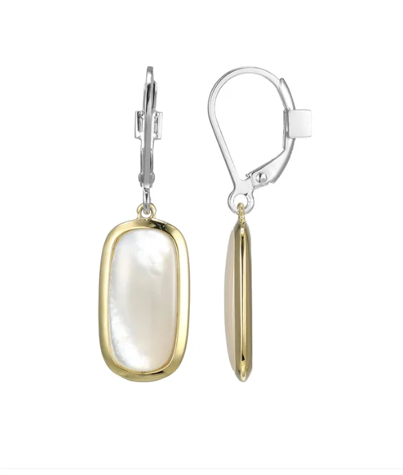 Hoop earrings with rhinestone-studded rims for a glamorous touch-SS & Yellow Gold Plated Allure MOP Leverback Earrings