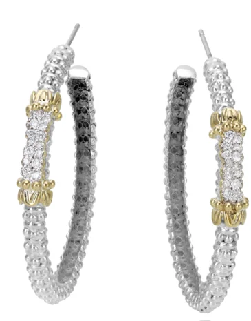 Best hoop earrings with geometric cuts for a sharp, modern appeal-Sterling Silver & 14K Yellow Gold 30mm 0.26ctw Diamond Hoop Earrings by Vahan