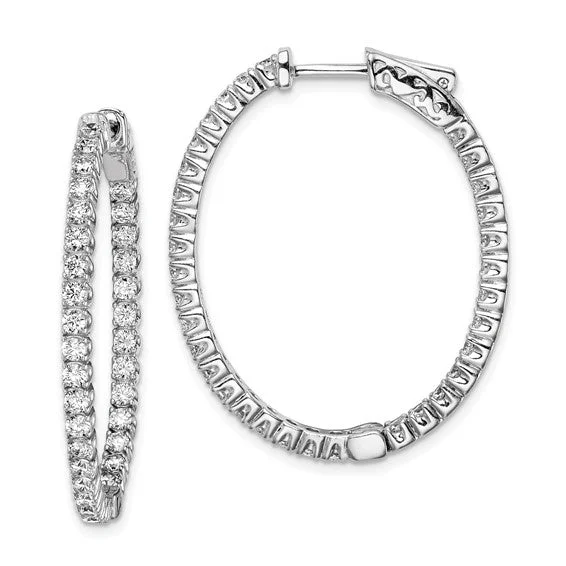 Best hoop earrings with sparkling cubic zirconia for a brilliant, budget-friendly effect-Sterling Silver 33mm CZ In & Out Oval Hinged Hoop Earrings