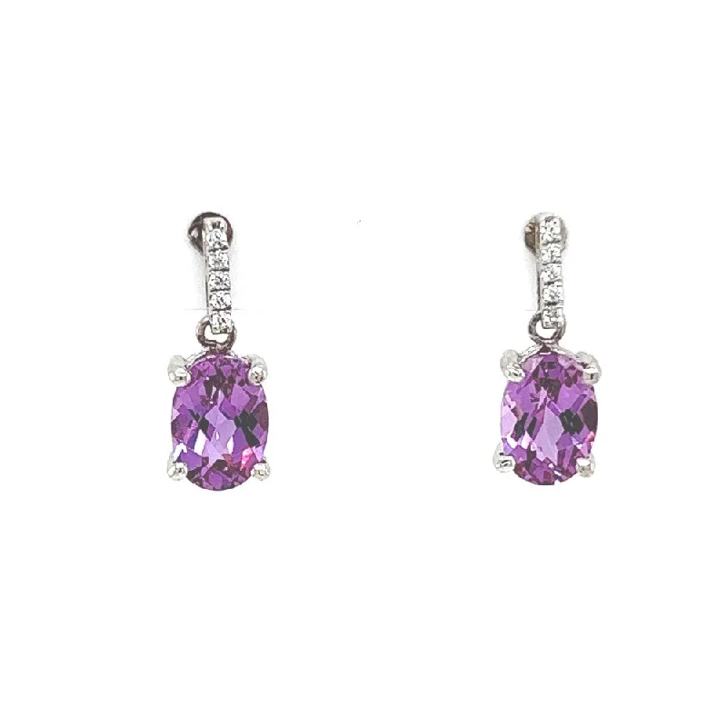 Hoop earrings with intricate designs for a unique and artistic appearance-Sterling Silver 5x7 Alexandrite & Lab Glass Dangle Earrings