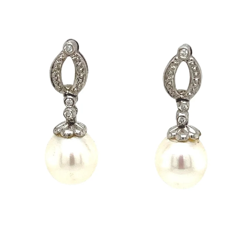 Hoop earrings with pearl accents for a chic and classic style-Sterling Silver 8-8.5mm FW Pearl & 0.049cttw Diamond Earrings