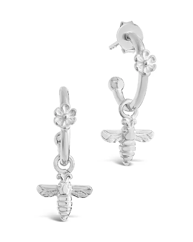 Hoop earrings with rhinestone embellishments for a glamorous and sparkling look-Sterling Silver Bee & Daisy Stud Hoops