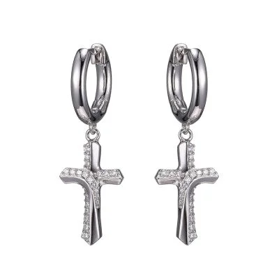 Hoop earrings with satin finishes for a smooth and elegant appearance-Sterling Silver Cross Earrings by ELLE