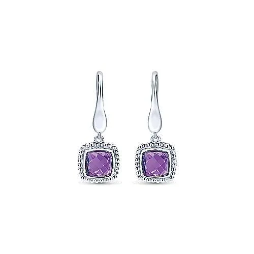 Best hoop earrings with delicate chain details for a trendy and stylish design-Sterling Silver Earrings with Cushion Cut Amethyst Drops by Gabriel