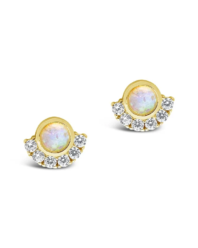 Hoop earrings with circle designs for a classic and timeless shape-Sterling Silver Half Halo Opal Studs