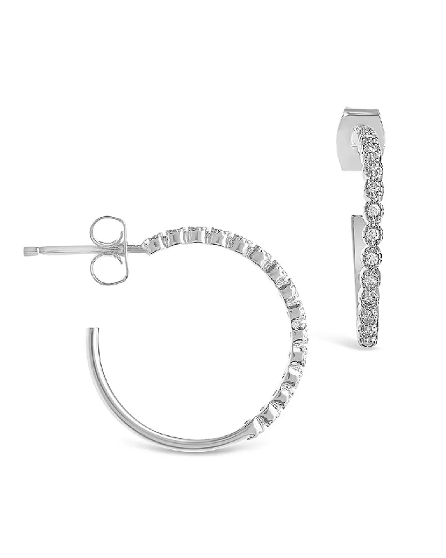 Best hoop earrings with textured silver for a rustic and organic finish-Sterling Silver Mini CZ Bezel Hoops