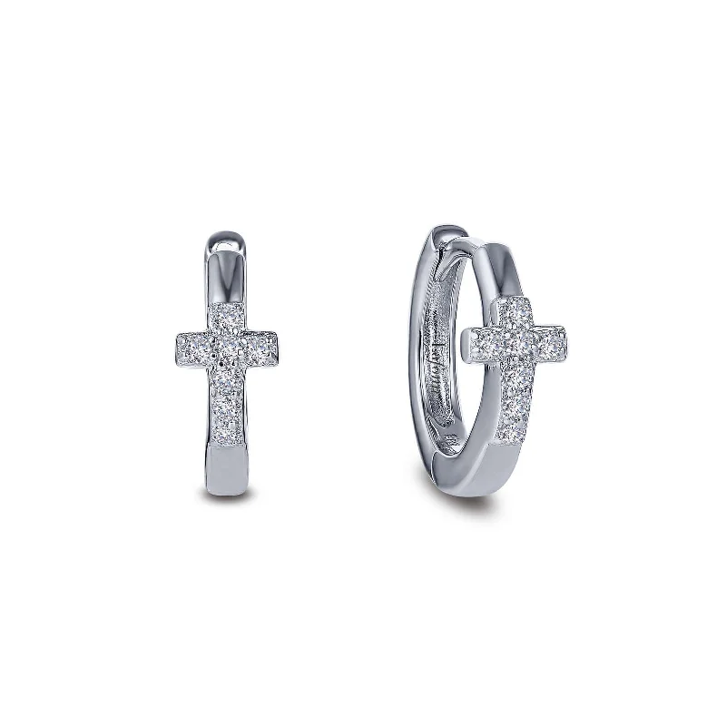 Lightweight hoop earrings for comfortable and all-day wear-Sterling Silver Pave Cross Huggie Earrings by Lafonn