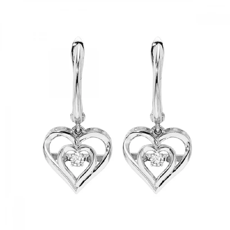 Lightweight hoop earrings for comfortable and all-day wear-Sterling Silver Rhythm of Love Diamond Heart Earrings