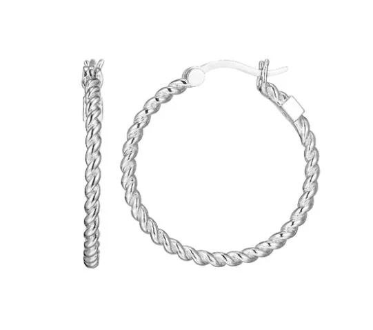 Hoop earrings with twisted metal designs for a dynamic and modern style-Sterling Silver Rope Finish Hoop Earrings by ELLE