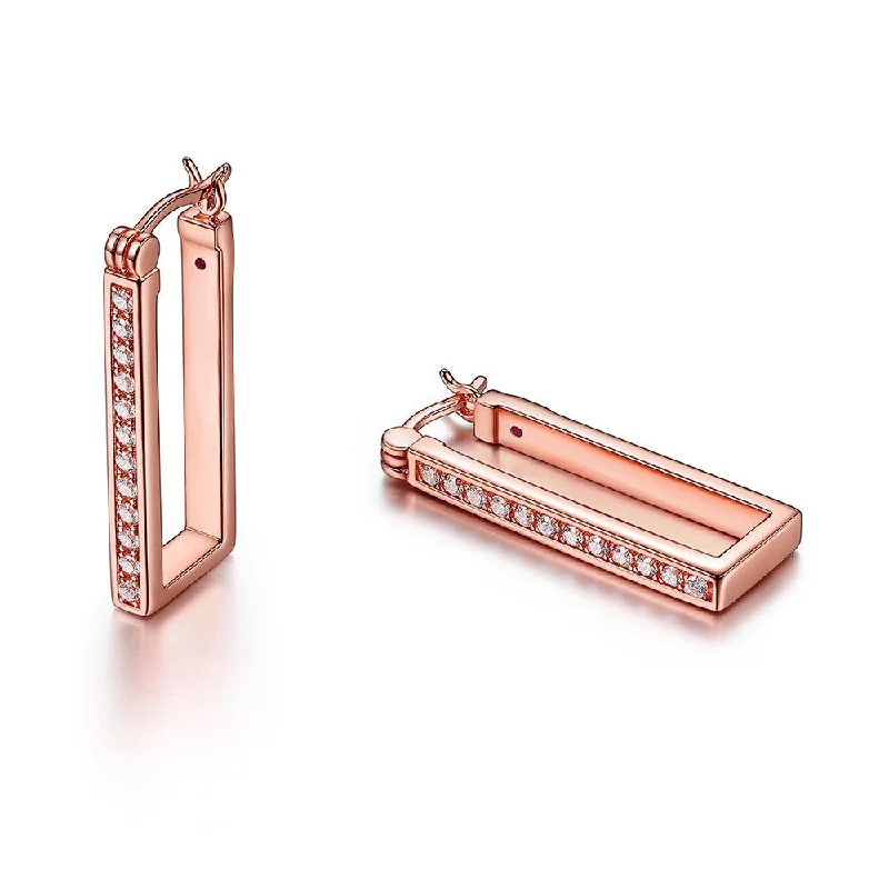 Stylish hoop earrings with diamond accents for an elegant and sparkling effect-Sterling Silver Rose Gold Plated Rectangle Hoops by ELLE