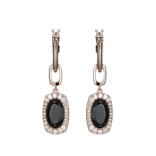 Best hoop earrings with hammered gold for a rustic yet elegant look-Sterling Silver Rose Plated Earrings with Black Agate by ELLE