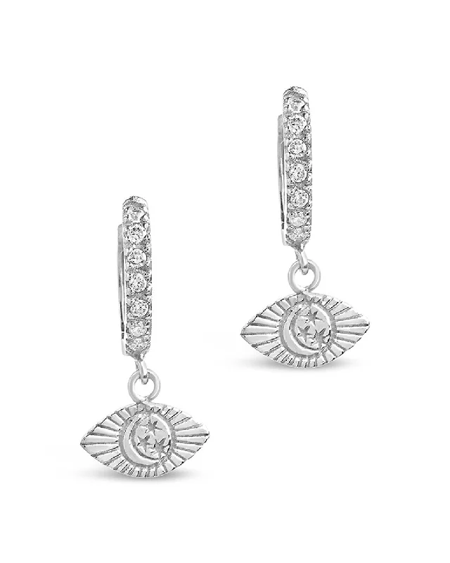 Best hoop earrings with intricate beaded details for a textured, stylish appearance-Sterling Silver Starry Nights Eye Micro Hoops