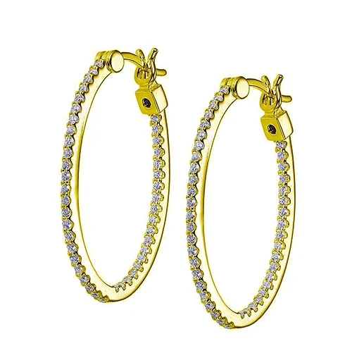 Hoop earrings with stacked layers for a bold and textured design-Sterling Silver Yellow Gold Plated Hoop Earrings by ELLE