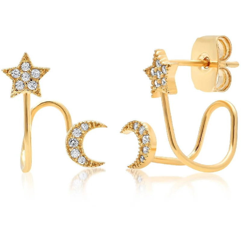 Best hoop earrings with geometric cuts for a sharp, modern appeal-TAI CZ Star and Moon Ear Huggies