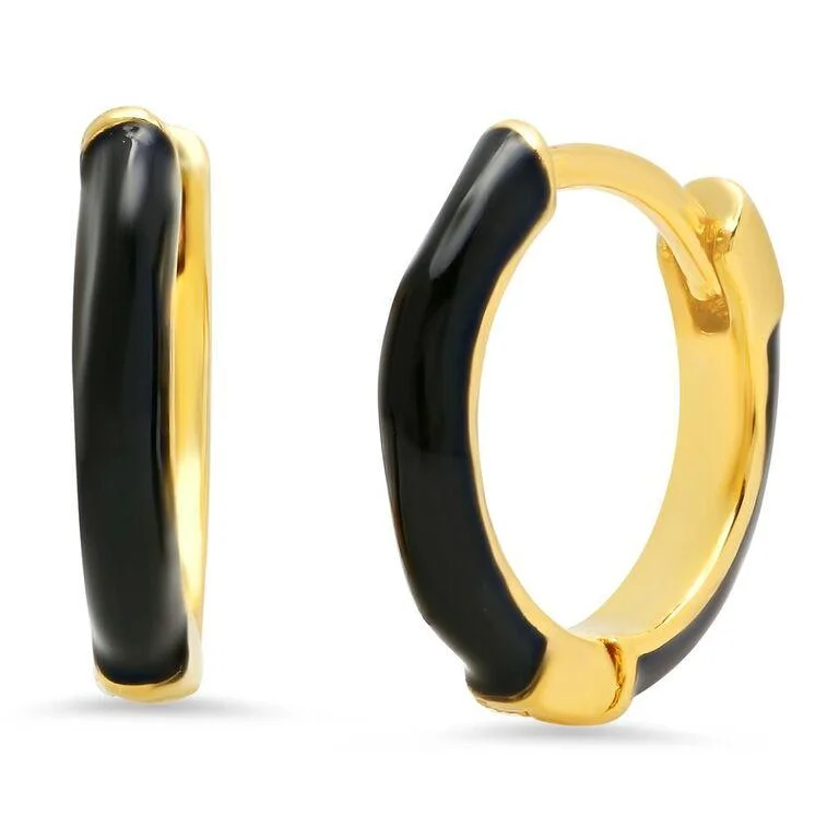 Hoop earrings with textured gold for a refined and sophisticated aesthetic-TAI Enamel Huggies