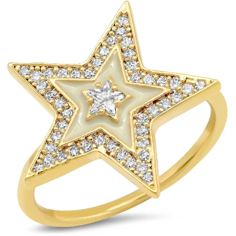 Best hoop earrings with butterfly motifs for a playful and whimsical appearance-TAI ENAMEL PAVE STAR RING