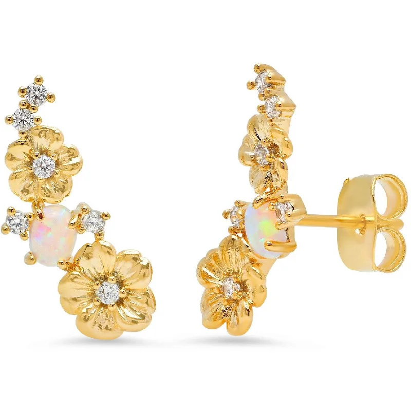 Best hoop earrings with asymmetrical designs for a fashion-forward, avant-garde look-TAI Floral Opal Climber